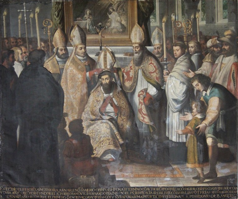 Agostino consacrato vescovo, opera di Miguel de Santiago nel convento agostiniano di Quito