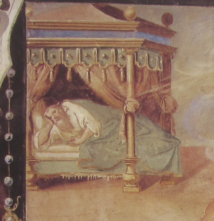 Affreschi di Ganassini nel chiostro della chiesa della SS. Trinit: Giovanni XXII in sogno decide di affidare il corpo agli Eremitani