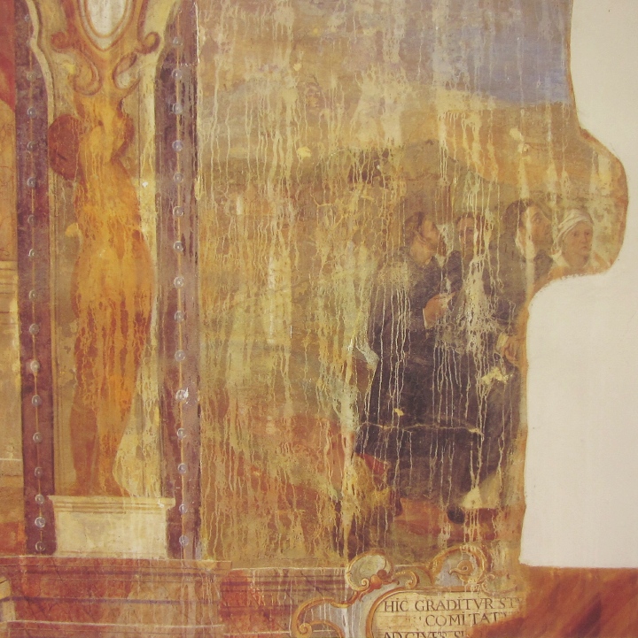 Affreschi di Ganassini nel chiostro della chiesa della SS. Trinit: Agostino chiede frati a Simpliciano e parte con la madre