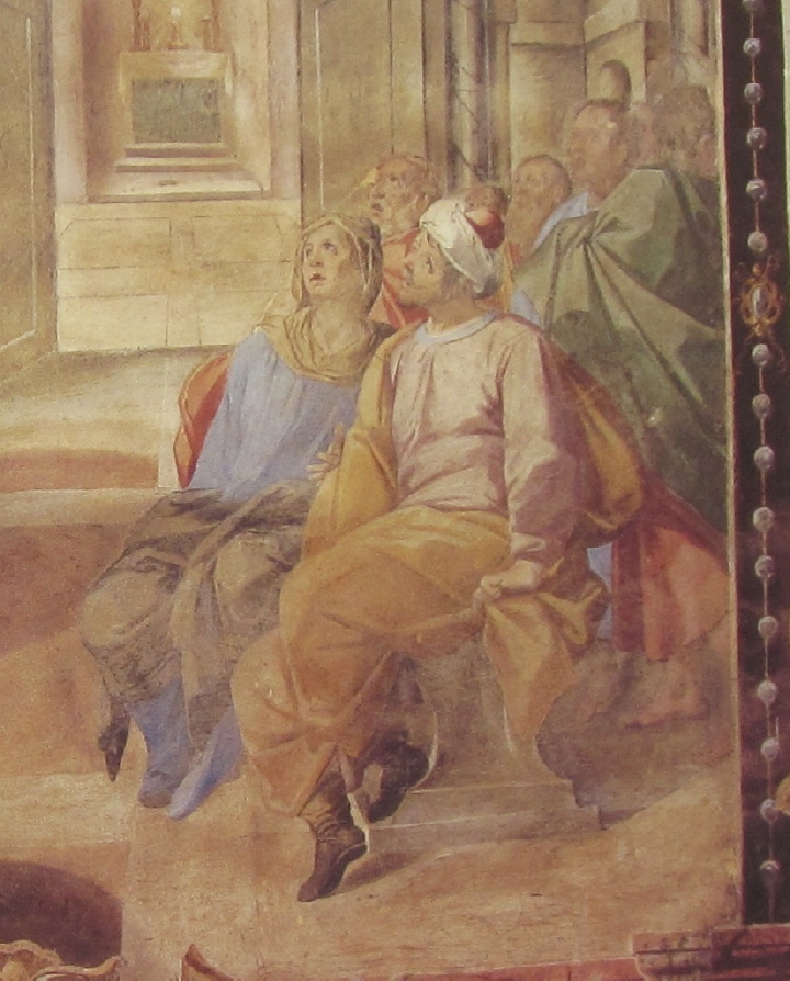 Affreschi di Ganassini nel chiostro della chiesa della SS. Trinit: Agostino ascolta la predicazione di Ambrogio