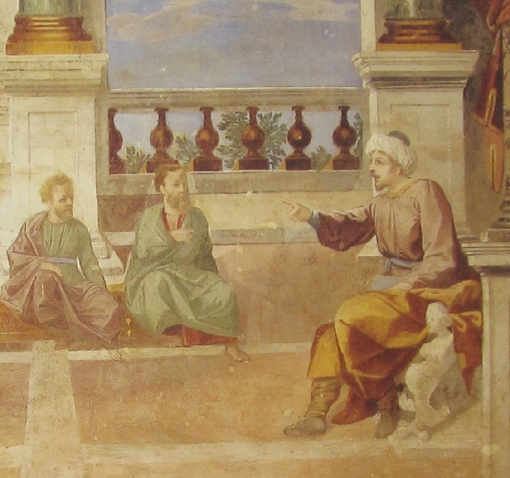 Affreschi di Ganassini nel chiostro della chiesa della SS. Trinit: Agostino insegna a Milano