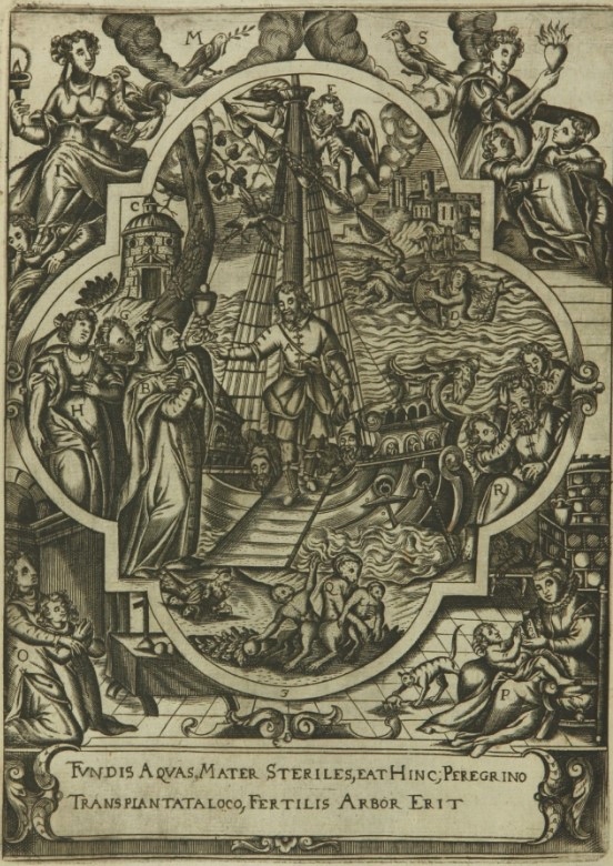 Agostino parte per Roma, stampa seicentesca di Johannes Wandereisen pubblicata nel 1631 a Ingolstadt