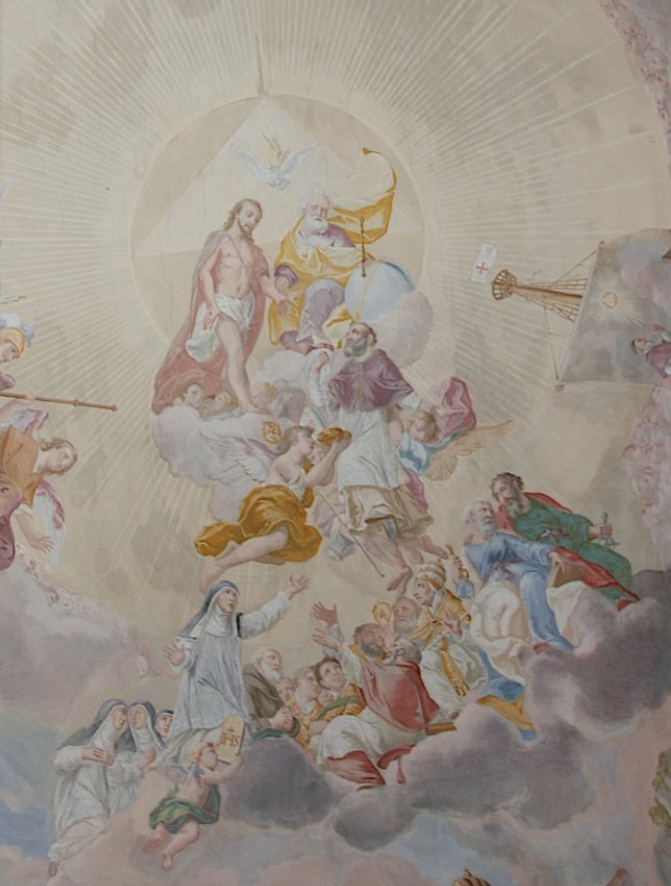 Felix Anton Scheffler: Agostino in gloria, affresco a Baumburg, chiesa del convento di sant'Agostino