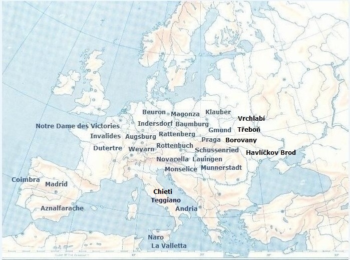 Localizzazione dei cicli agostiniani in Europa nel Settecento