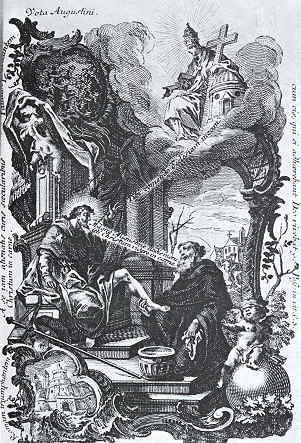 Agostino lava i piedi al Cristo Pellegrino, da una Stampa dei fratelli Klauber