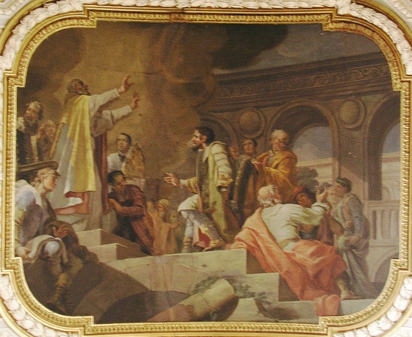 Agostino accolto a Milano dal vescovo Ambrogio