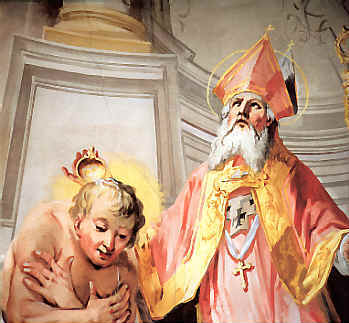 Il battesimo di Agostino, dipinto di Gunther nella Abbazia agostiniana di Novacella