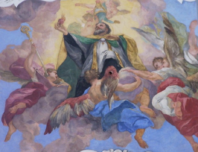 L'Apoteosi di Agostino, affresco di Reiner sul soffitto barocco della chiesa dei santi Tommaso ed Agostino a Praga
