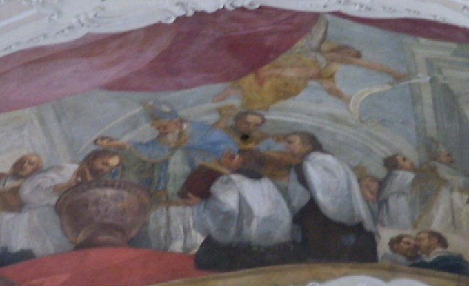 Il battesimo di Agostino, affresco di Reiner sul soffitto barocco della chiesa dei santi Tommaso ed Agostino a Praga