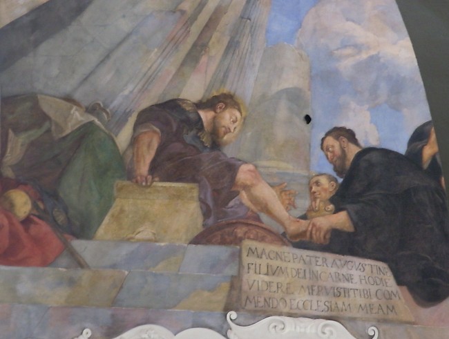 Agostino incontra il Cristo pellegrino, affresco di Reiner sul soffitto barocco della chiesa dei santi Tommaso ed Agostino a Praga