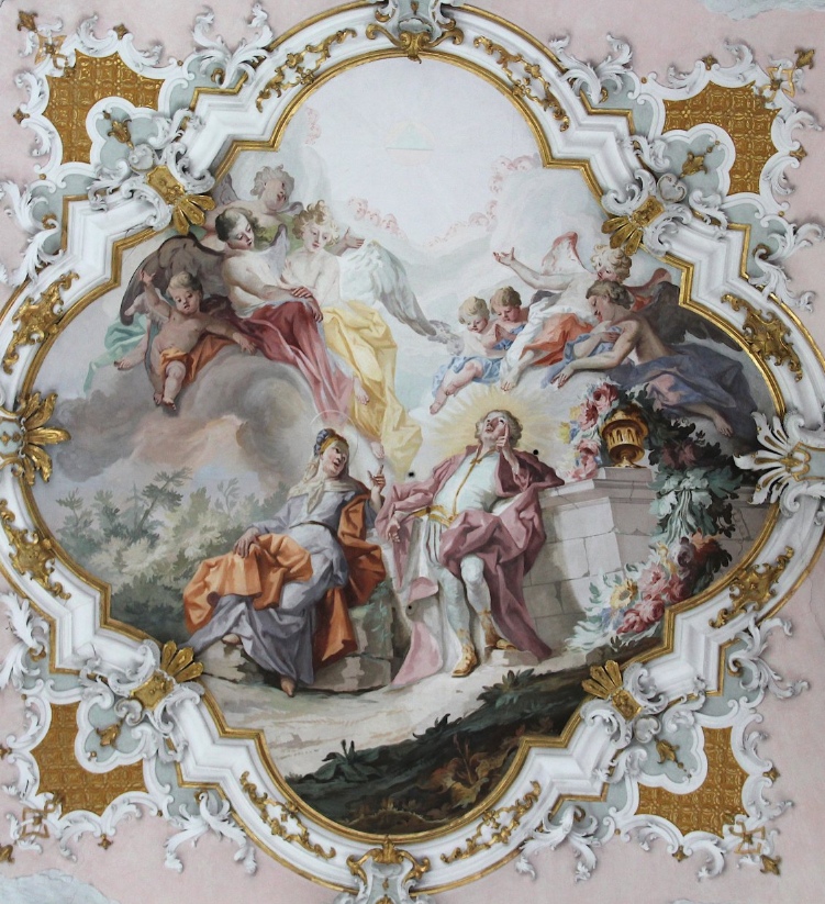 L'apparizione della Continenza nel giardino di Milano, affresco di Matthaus Gunther nella chiesa agostiniana della Nativit di Maria a Rottenbuch