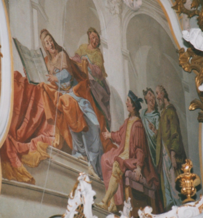 La saggezza divina invita Agostino ad ascoltare le sue parole, affresco di Matthaus Gunther nella chiesa agostiniana della Nativit di Maria a Rottenbuch