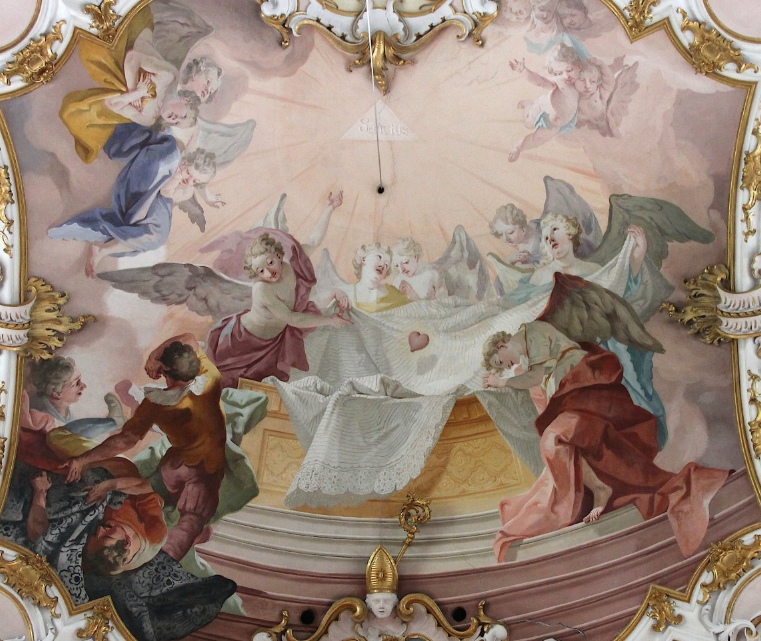 Sigisberto sogna un angelo che gli presenta il cuore di Agostino, affresco di Matthaus Gunther nella chiesa agostiniana della Nativit di Maria a Rottenbuch