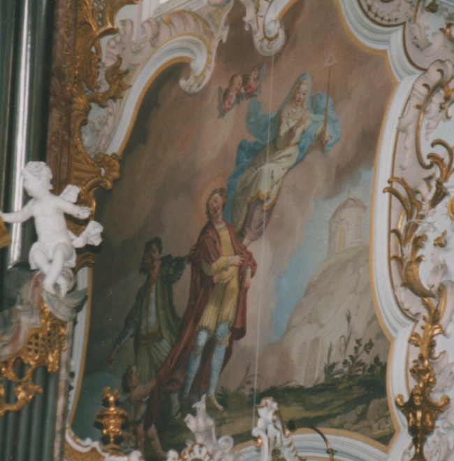 Agostino tra le Vanit e la Continenza, affresco di Matthaus Gunther nella chiesa agostiniana della Nativit di Maria a Rottenbuch