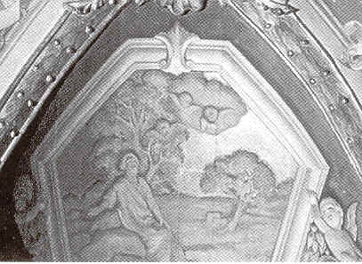 La scena del giardino il tolle lege, nel ciclo di affreschi agostiniano di Vela alla Valletta a Malta