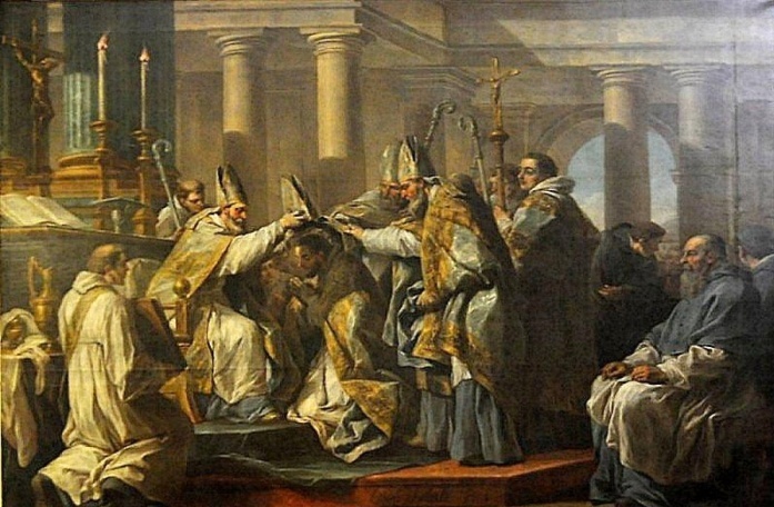 Consacrazione a vescovo, tela di Carl Van Loo nella Chiesa di Notre-Dame-des-Victoires a Parigi