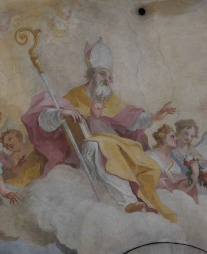 Affresco di Zimmermann nella chiesa parrocchiale di Weyarn che raffigura Agostino che benedice Weyarn