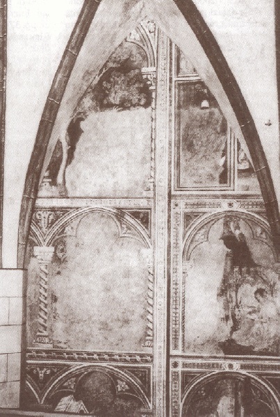 Immagine di repertorio degli affreschi prima della loro distruzione nel corso dei bombardamenti del 1944