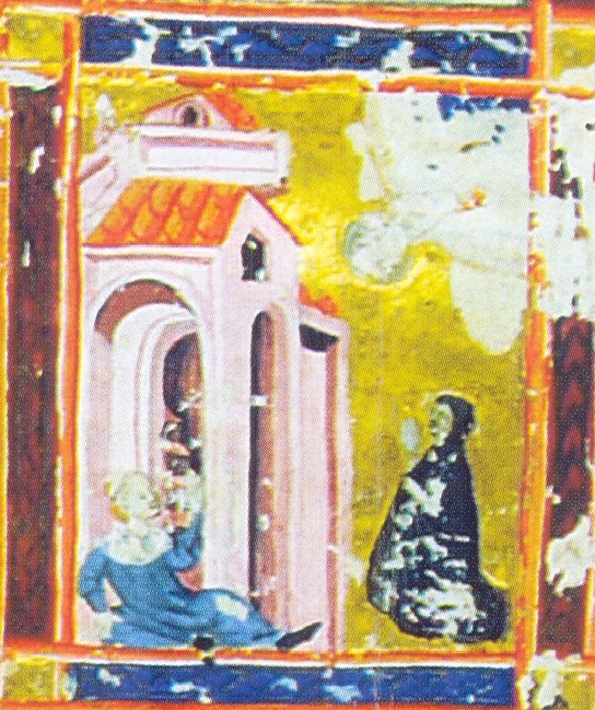 Cortona, Biblioteca comunale, dalla Legenda Aurea ms. 22 f. 153v: La scena della conversione