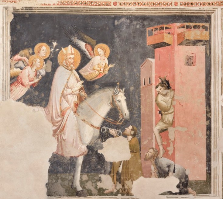 Agostino da morto libera un prigioniero, affresco nella chiesa agostiniana di Fabriano