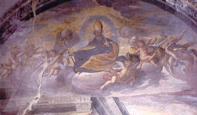 Agostino benedice in gloria fra un nugolo di angeli, affresco nella chiesa agostiniana di san Marco a Milano