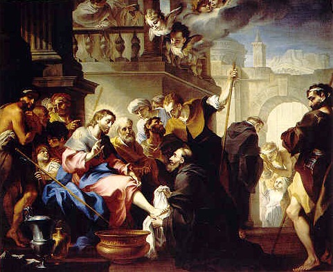 Agostino lava i piedi al Cristo pellegrino, tela nella chiesa agostiniana di san Marco a Milano