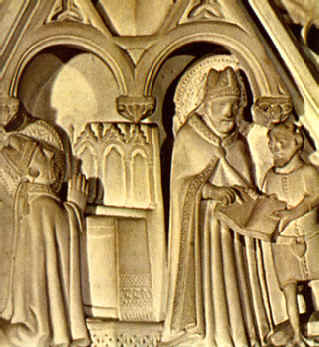 Agostino e il libro dei vizi, pannello dell'Arca di sant'Agostino in san Pietro in Ciel d'Oro a Pavia