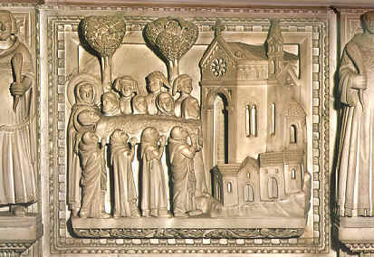Funerali di Monica, scultura dell'Arca di sant'Agostino in san Pietro in Ciel d'Oro a Pavia