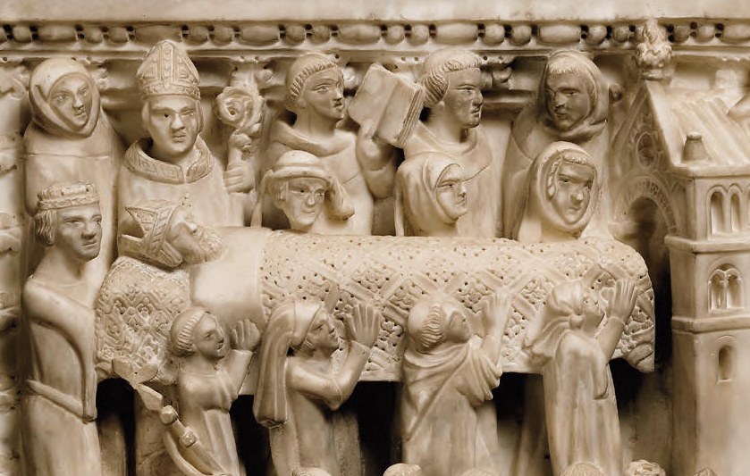 Traslazione delle reliquie a Pavia: particolare dell'entrata in san Pietro in Ciel d'Oro della salma di Agostino