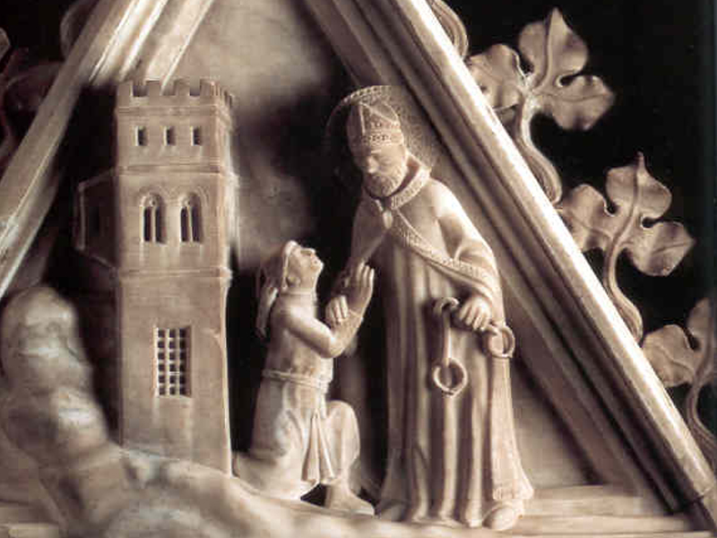 Agostino libera un prigioniero, pannello dell'Arca di sant'Agostino in san Pietro in Ciel d'Oro a Pavia
