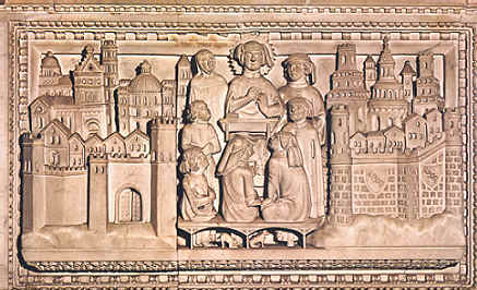 Agostino insegna retorica a Roma e a Milano, scultura dell'Arca di sant'Agostino in san Pietro in Ciel d'Oro a Pavia