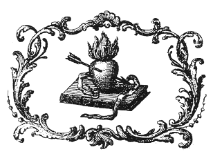 Libro. cintura, cuore fiammante trafitto, stemma dell'Ordine agostiniano nel 1780 a Venezia