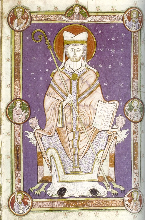 Sant'Agostino in trono da un manoscritto di Douai
