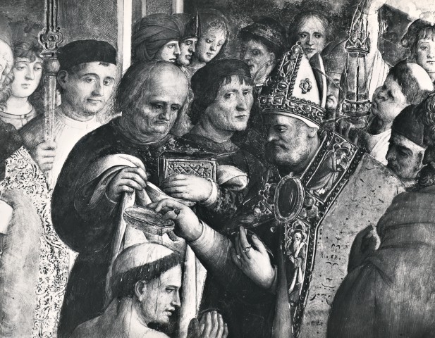 Particolare della scena con Ambrogio che battezza sant'Agostino