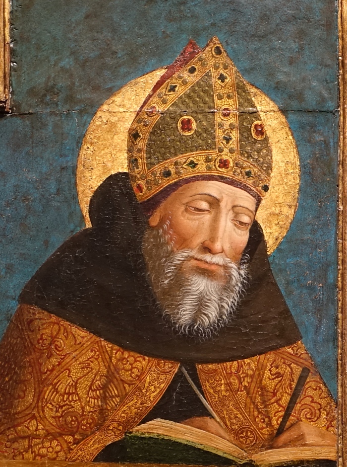 Sant'Agostino vescovo allo scrittoio: particolare del volto