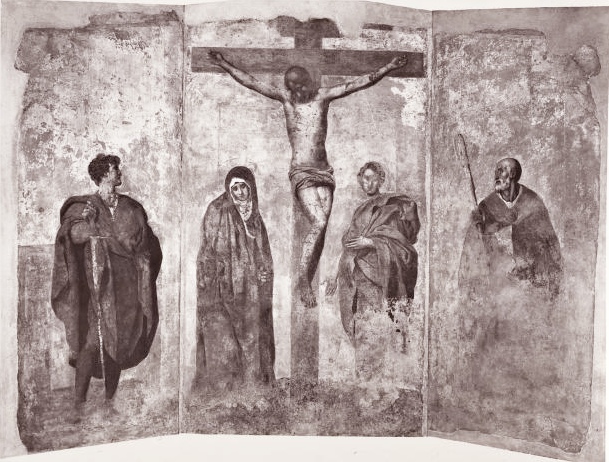Crocifissione di Cristo, San Giuliano l'Ospedaliere e Sant'Agostino