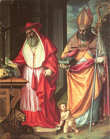 S. Girolamo e Agostino che regge un modellino del monastero reale dell'Escorial: il bambino e il mistero della Trinit