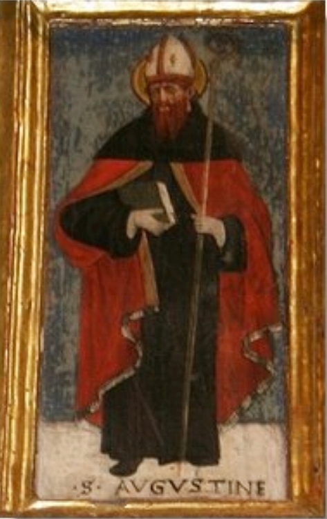 Particolare di sant'Agostino nell'ancona di Ardenno