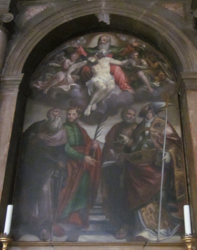 La Trinit con i santi Antonio Abate, Luigi re di Francia, Pietro ed Agostino