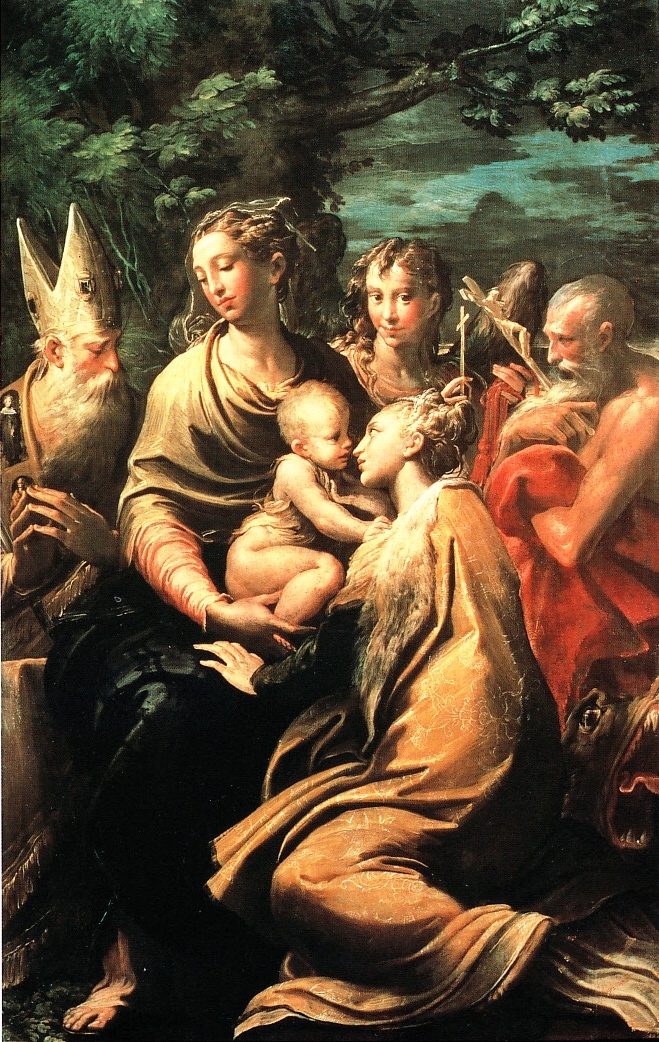 Mazzola Francesco: Madonna con Bambino, santa Margherita, san Girolamo, sant'Agostino e san Michele Arcangelo