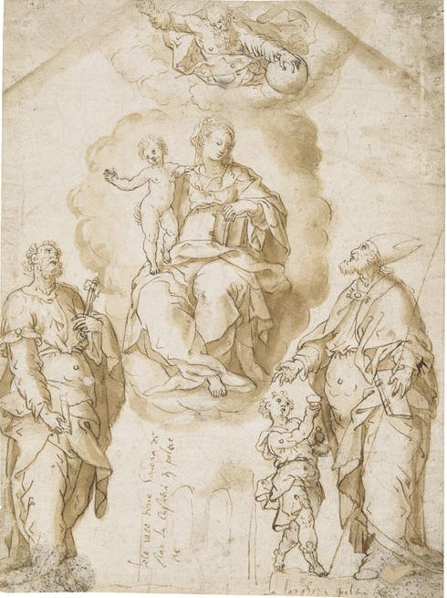 La Vergine e il Bambino appaiono a S. Pietro e S. Agostino, con Dio Padre in cielo