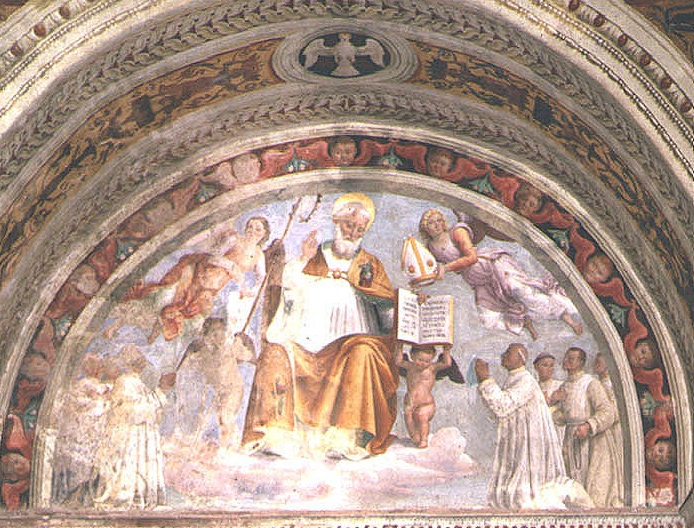 S. Agostino con Angeli e devoti nella cappella di S. Francesco nella chiesa della Madonna delle Lagrime a Trevi