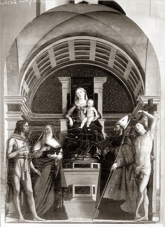 Madonna in trono con il Bambino benedicente e i santi Giovanni Battista, Agostino e Sebastiano