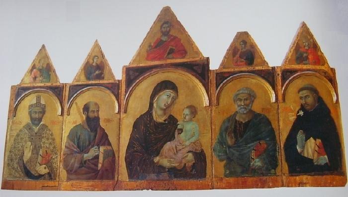 La pala con la Vergine e santi (Agostino sulla sinistra)