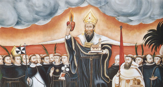 Agostino cardioforo fra i suoi frati agostiniani, opera di Baserraga a Cuzco