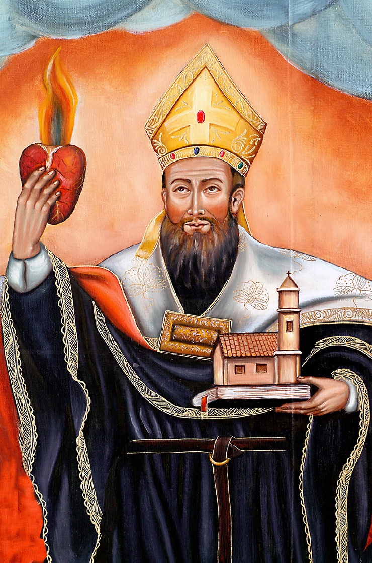 Agostino cardioforo fra i suoi frati agostiniani, opera di Baserraga a Cuzco