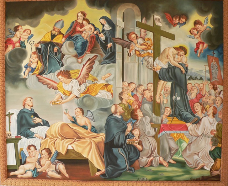San Nicola e il miracolo del pane, con Agostino, Monica e la Vergine, opera di Baserraga a Cuzco