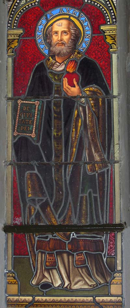 Agostino vescovo e cardioforo in una vetrata a Flavigny