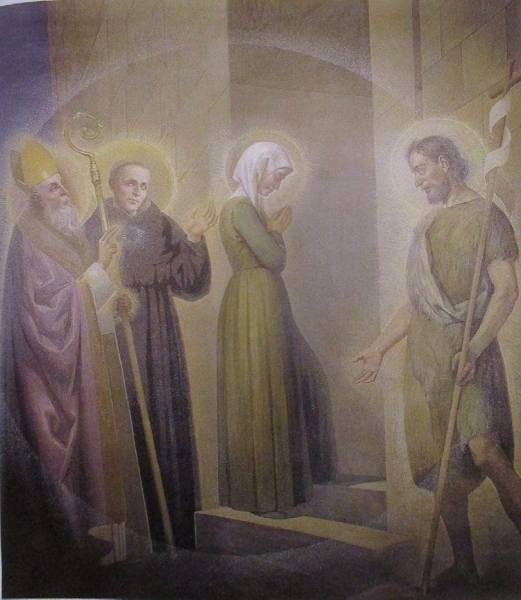 Agostino e san Nicola guidano santa Rita al convento