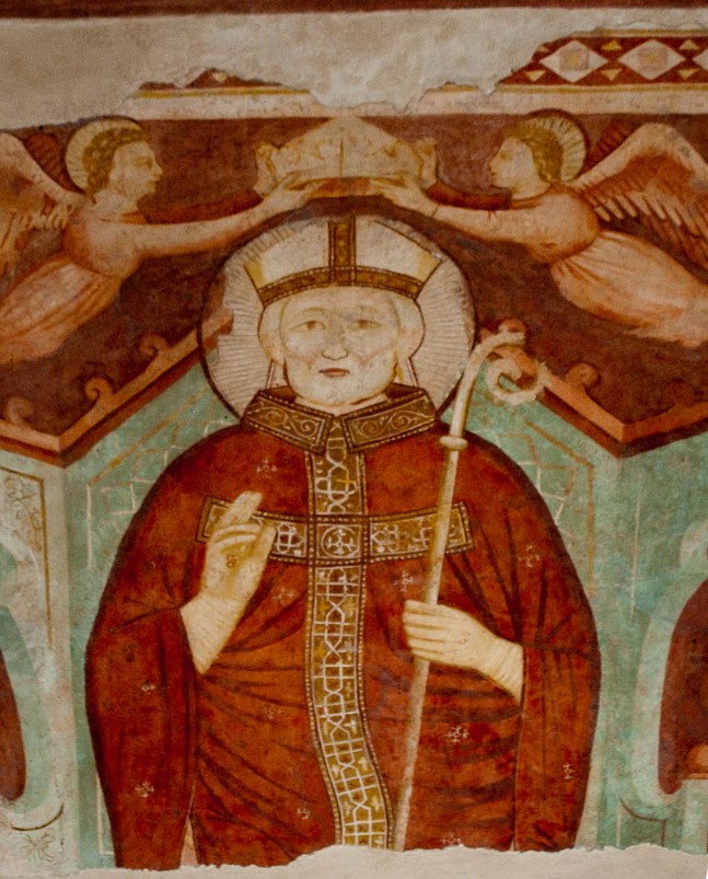 Affresco di sant'Agostino benedicente nel pilastro alla destra del presbiterio